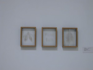 Winter Clear Days (1 month of Smog), 1990 Smog, wood, and Plexiglas, triptych 11 x 7 inches each